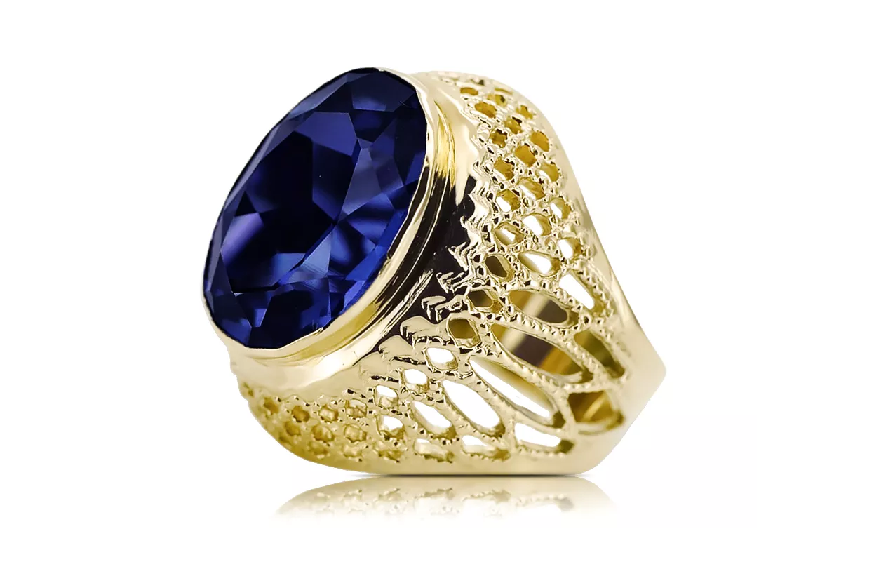 Zafiro Oro amarillo de 14 quilates Anillo Artesanía vintage vrc089y